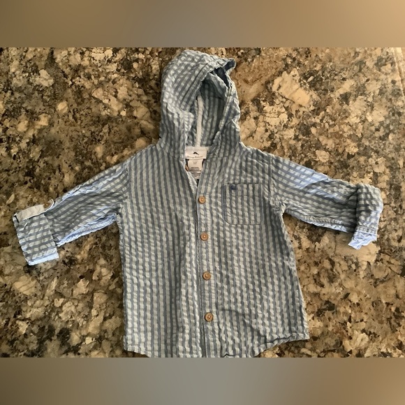 Tommy Bahama Other - Tommy Bahama Kids Seersucker Hooded Shirt – Size 4T, Blue Striped